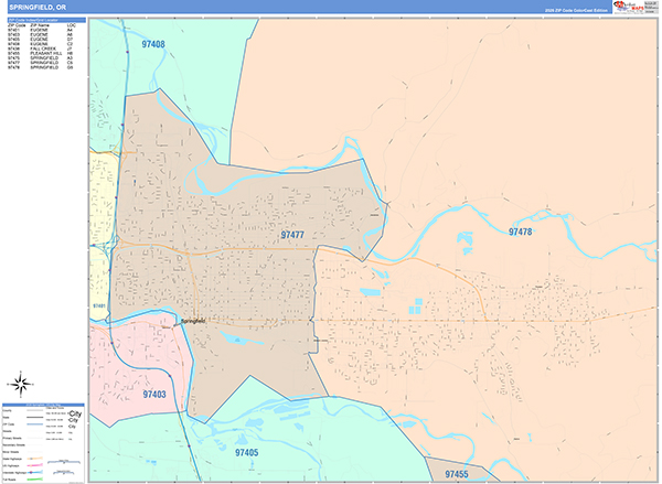 Springfield, OR Zip Code Map