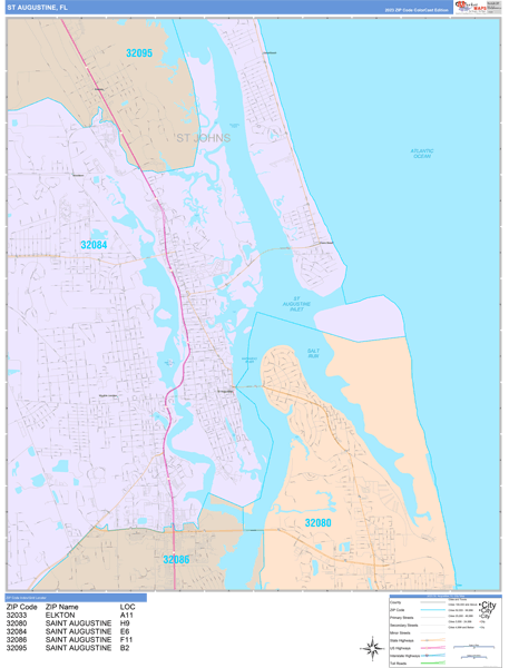 St. Augustine Florida Wall Map (Color Cast Style) by MarketMAPS - MapSales