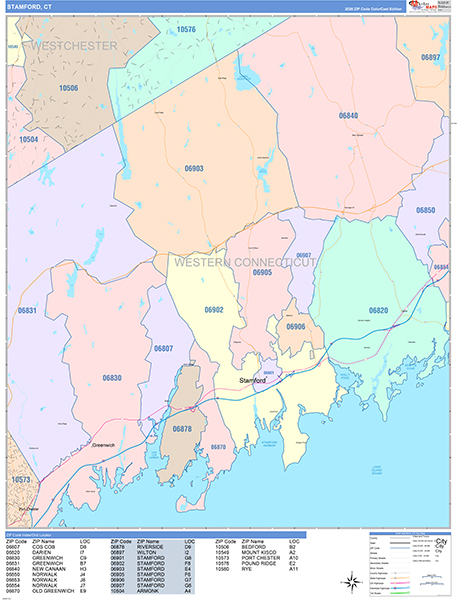 Stamford, CT Zip Code Map