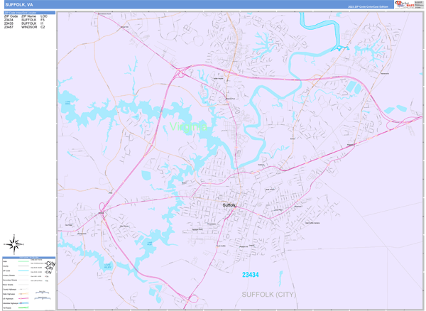 Suffolk City Digital Map Color Cast Style