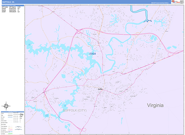 Suffolk Wall Map Color Cast Style