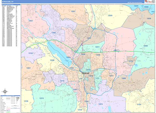 Syracuse City Wall Map Color Cast Style