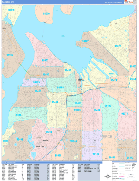 Tacoma City Digital Map Color Cast Style