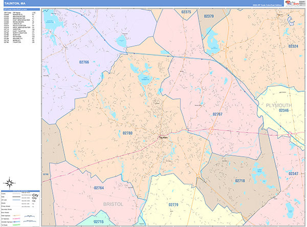 Taunton City Wall Map Color Cast Style