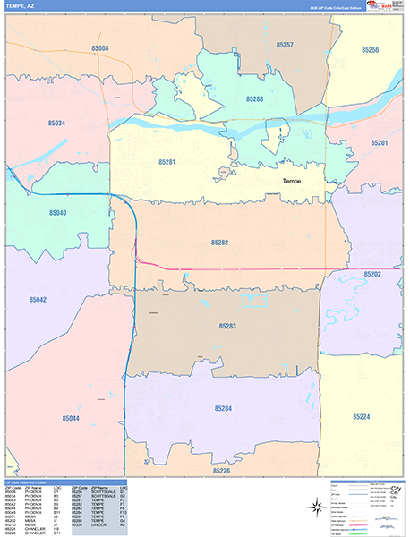 Tempe, AZ Zip Code Map