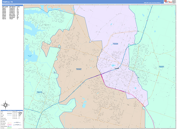 Temple, TX Zip Code Map
