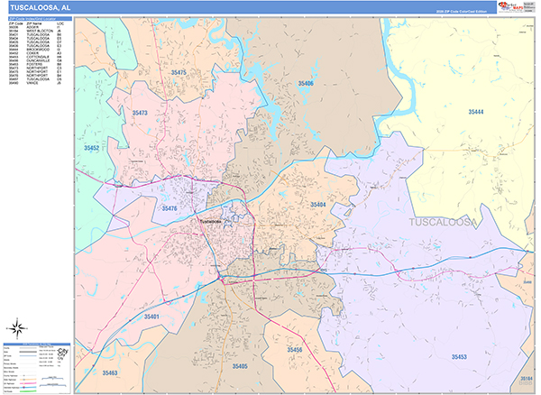 Tuscaloosa City Wall Map Color Cast Style