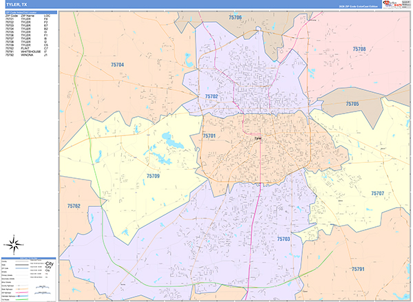 Tyler, TX Zip Code Map