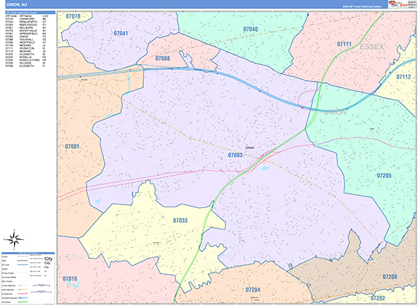 Union, NJ Zip Code Map
