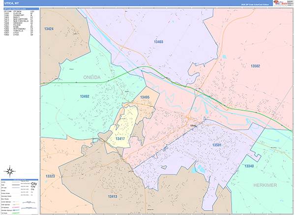 Utica City Wall Map Color Cast Style