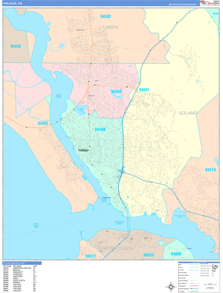 Vallejo City Wall Map Color Cast Style