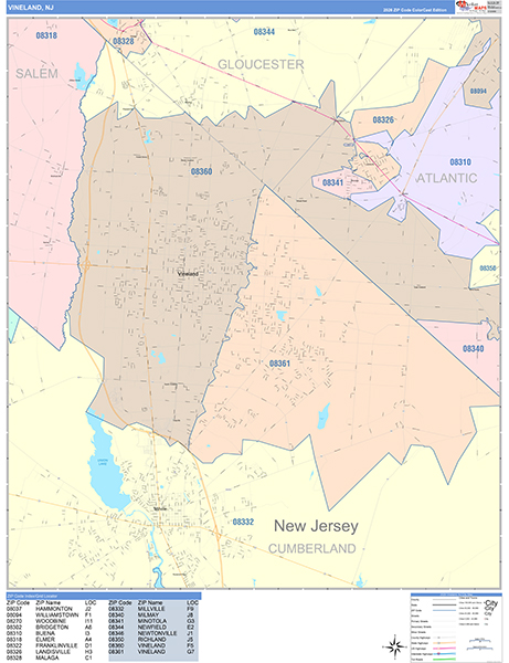 Vineland, NJ Zip Code Map