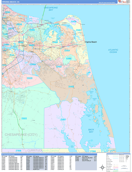 Virginia Beach Virginia Wall Map (Color Cast Style) by MarketMAPS ...