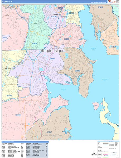 Warwick, RI Zip Code Map