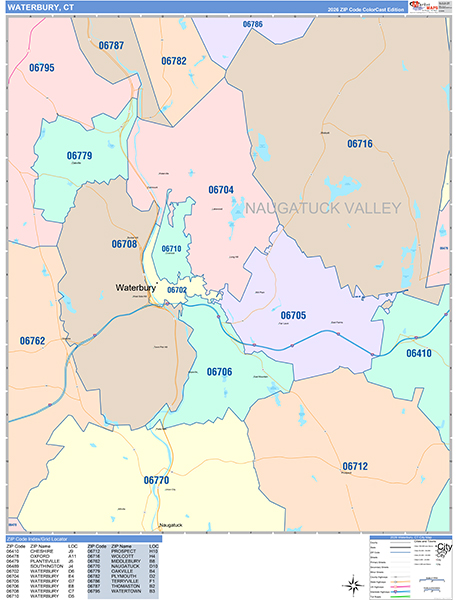 Waterbury, CT Zip Code Map