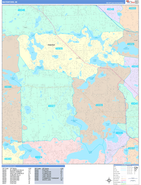 Waterford, MI Zip Code Map