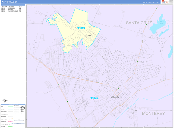 Watsonville City Digital Map Color Cast Style