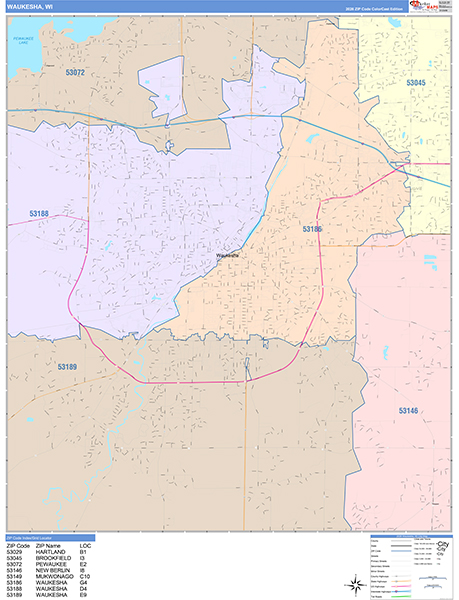 Waukesha, WI Zip Code Map