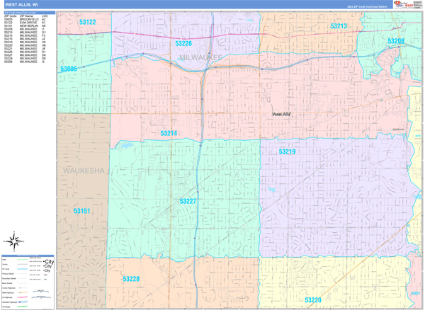 West Allis Wisconsin Zip Code Maps - Color Cast