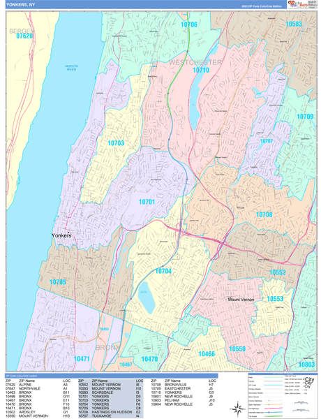 Yonkers, NY Zip Code Map