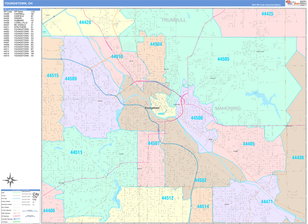 Youngstown City Digital Map Color Cast Style