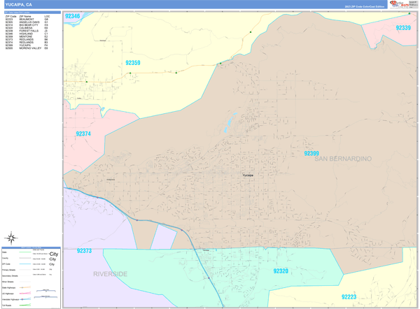 Yucaipa, CA Zip Code Map