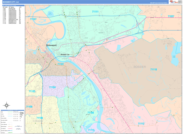 Bossier City Louisiana Wall Map (Color Cast Style) by MarketMAPS - MapSales