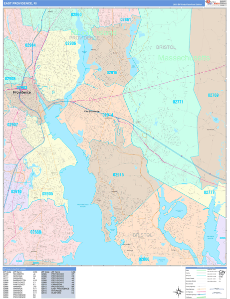 East Providence Rhode Island Wall Map (Color Cast Style) by MarketMAPS ...