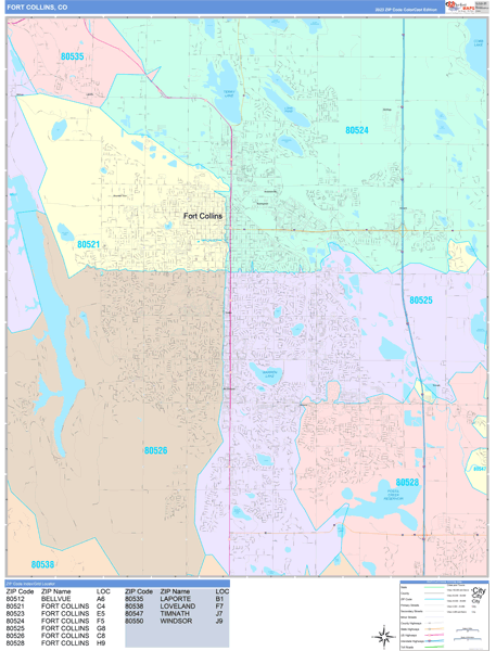 Fort Collins Colorado Wall Map (Color Cast Style) by MarketMAPS - MapSales