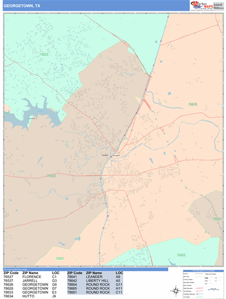 Georgetown Texas Zip Code Maps - Color Cast
