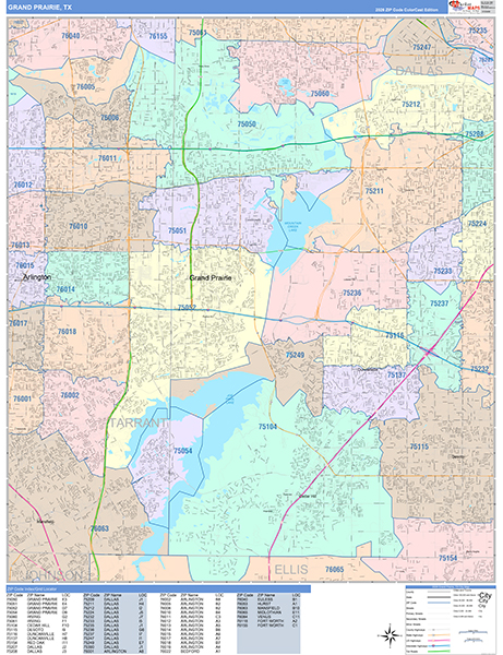 Grand Prairie Texas Wall Map (Color Cast Style) by MarketMAPS - MapSales