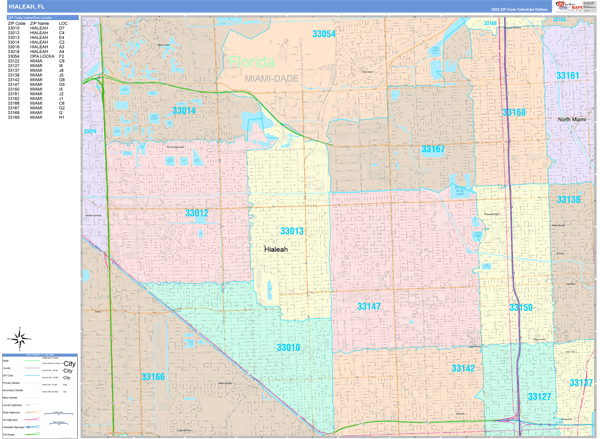 Hialeah Wall Map