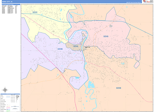 Iowa City Iowa Wall Map (Color Cast Style) by MarketMAPS - MapSales