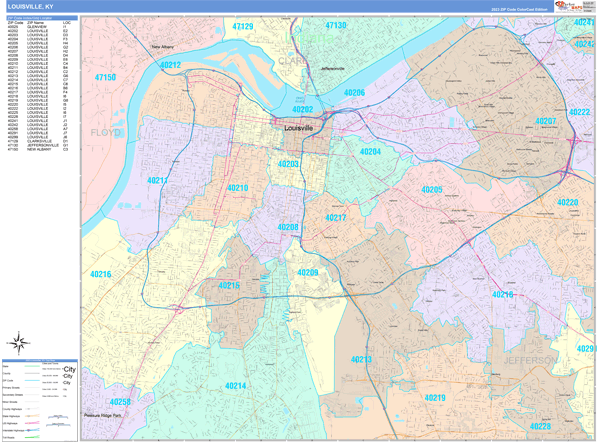 Louisville Kentucky Zip Code Maps Color Cast 0681