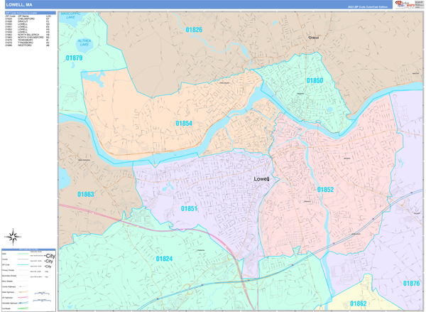 Lowell Wall Map