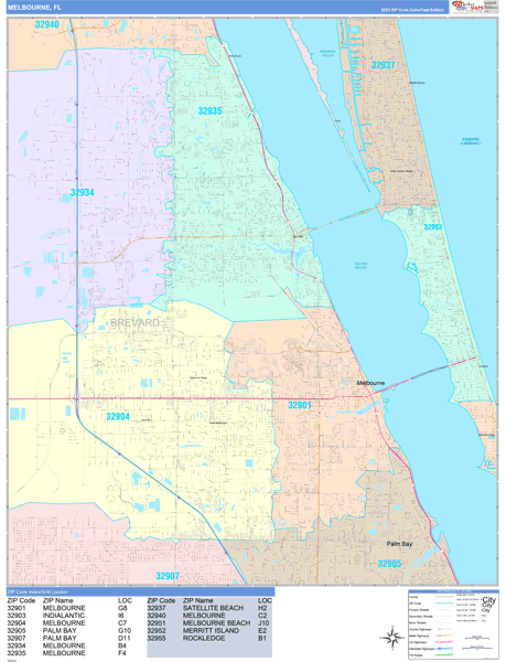 Melbourne Florida Zip Code Maps Color Cast