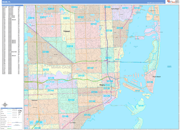 Miami Florida Zip Code Maps Color Cast