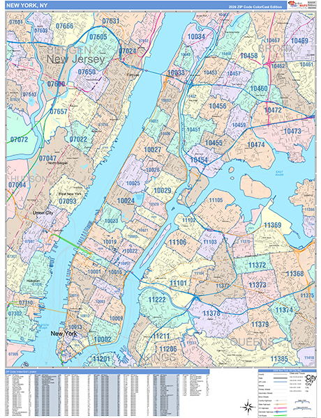 New York New York Wall Map (Color Cast Style) by MarketMAPS - MapSales