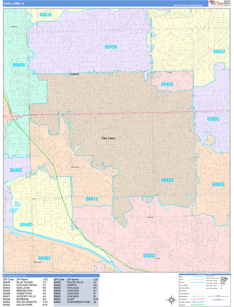 Oak Lawn Illinois Wall Map (Color Cast Style) by MarketMAPS - MapSales