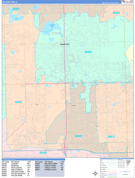 Orland Park Illinois Wall Map (Color Cast Style) by MarketMAPS - MapSales