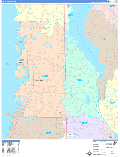 Palm Harbor Florida Wall Map (Color Cast Style) by MarketMAPS - MapSales