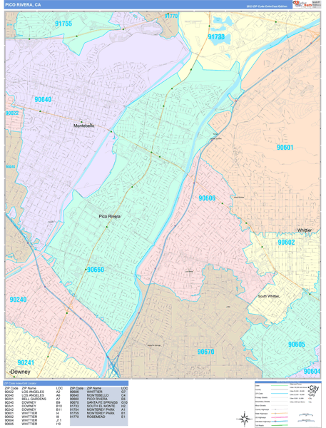 Pico Rivera California Wall Map (Color Cast Style) by MarketMAPS - MapSales