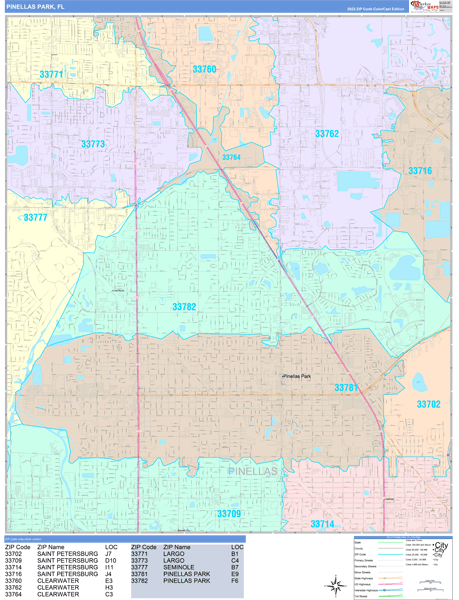 Pinellas Park Florida Wall Map (Color Cast Style) by MarketMAPS - MapSales