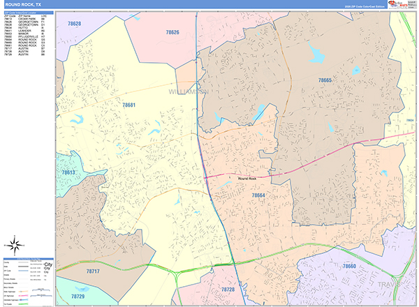 Round Rock Texas Wall Map (Color Cast Style) by MarketMAPS - MapSales
