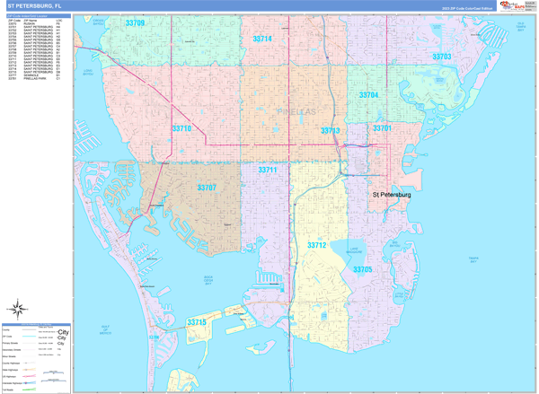 St. Petersburg Florida Wall Map (Color Cast Style) by MarketMAPS - MapSales