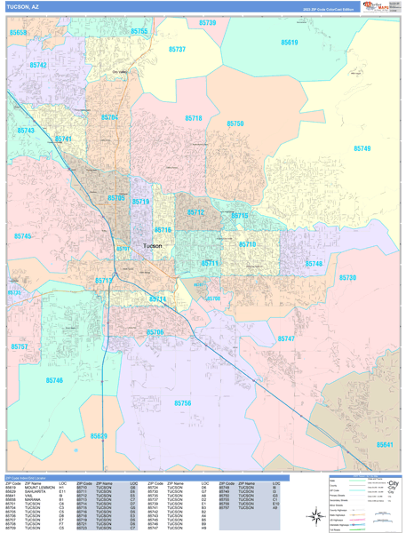 Tucson Arizona Wall Map (Color Cast Style) by MarketMAPS - MapSales