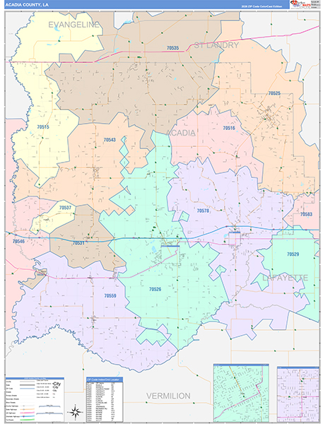 Acadia Parish (County), LA Wall Map Color Cast Style