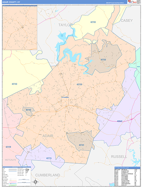 Adair County, KY Zip Code Map