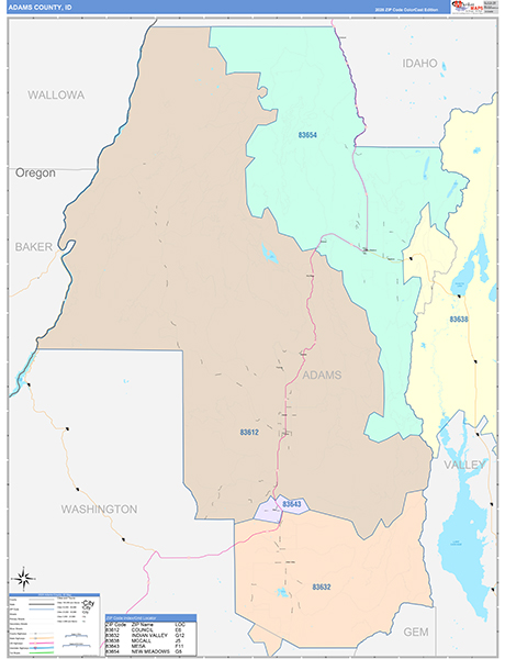 Adams County, ID Zip Code Map