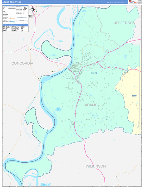 Adams County, MS Zip Code Map